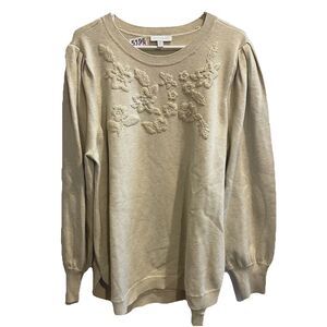 Crown Ivy Cream Sweater Women’s Sz XXL Floral Embroidery Minimal Classic Preppy